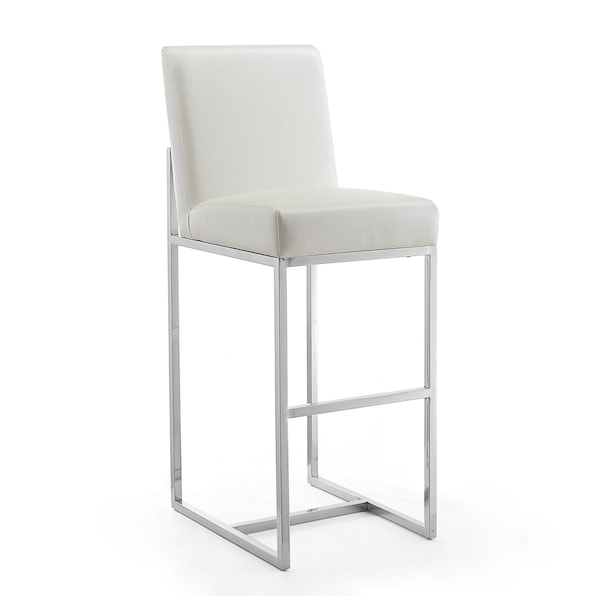 Manhattan Comfort Element 29" Faux Leather Bar Stool in Pearl White and Polished Chrome - BS010-PW