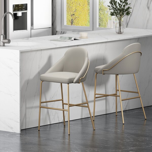 Manhattan Comfort Gracie Barstool in Stone and Gold - Set of 2 - 2-BS022-GST