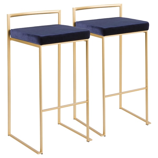 Lumisource Fuji Stackable Barstool in Gold with Blue Velvet Cushion, PK 2 - B30-FUJI AUVBU2