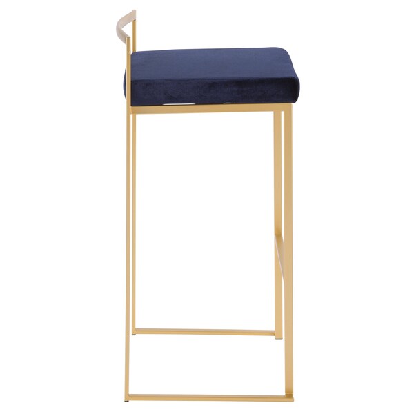 Lumisource Fuji Stackable Barstool in Gold with Blue Velvet Cushion, PK 2 - B30-FUJI AUVBU2