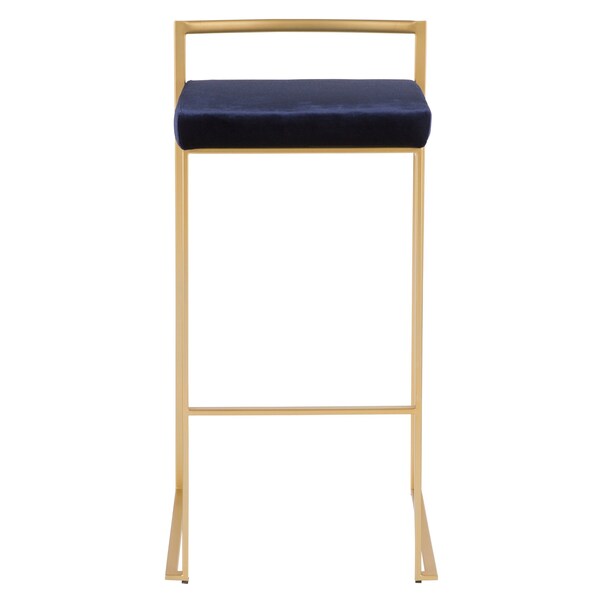 Lumisource Fuji Stackable Barstool in Gold with Blue Velvet Cushion, PK 2 - B30-FUJI AUVBU2