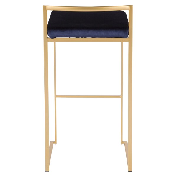Lumisource Fuji Stackable Barstool in Gold with Blue Velvet Cushion, PK 2 - B30-FUJI AUVBU2