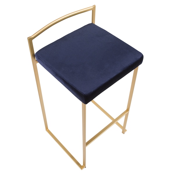 Lumisource Fuji Stackable Barstool in Gold with Blue Velvet Cushion, PK 2 - B30-FUJI AUVBU2