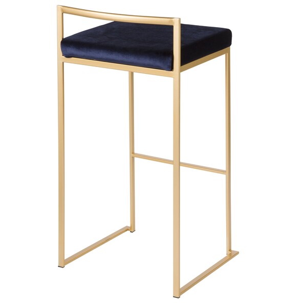 Lumisource Fuji Stackable Barstool in Gold with Blue Velvet Cushion, PK 2 - B30-FUJI AUVBU2