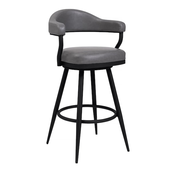 Armen Living Justin 30" Bar Height Swivel Vintage Gray Faux Leather Bar Stool with Black Metal Legs - LCJTBABLVG30