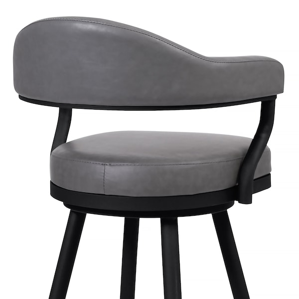 Armen Living Justin 30" Bar Height Swivel Vintage Gray Faux Leather Bar Stool with Black Metal Legs - LCJTBABLVG30