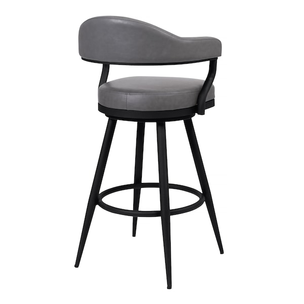 Armen Living Justin 30" Bar Height Swivel Vintage Gray Faux Leather Bar Stool with Black Metal Legs - LCJTBABLVG30