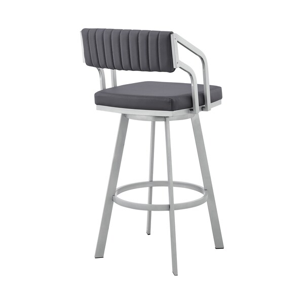 Armen Living Capri 26" Swivel Slate Gray Faux Leather and Silver Metal Bar Stool - LCCPBASLGR26