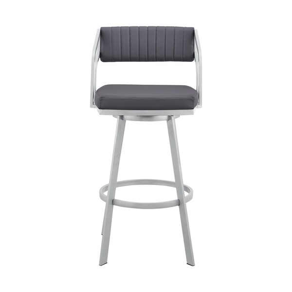 Armen Living Capri 26" Swivel Slate Gray Faux Leather and Silver Metal Bar Stool - LCCPBASLGR26