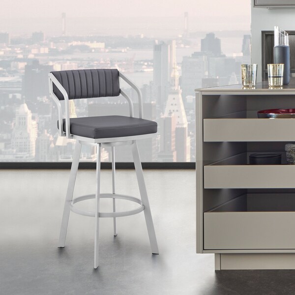 Armen Living Capri 26" Swivel Slate Gray Faux Leather and Silver Metal Bar Stool - LCCPBASLGR26