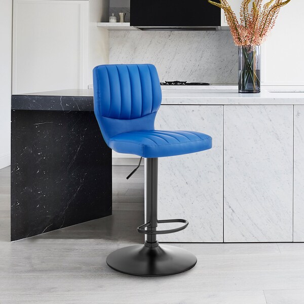 Armen Living Bardot Adjustable Height Blue Faux Leather Swivel Bar Stool - LCBABABLBLUE