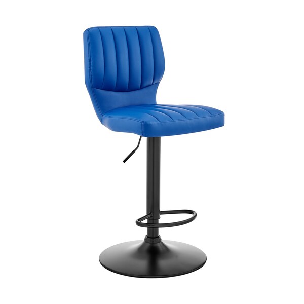 Armen Living Bardot Adjustable Height Blue Faux Leather Swivel Bar Stool - LCBABABLBLUE