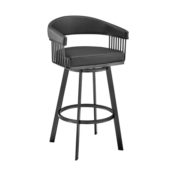 Armen Living Chelsea 29" Swivel Bar Stool with Matte Black Finish and Black Faux Leather - LCCSBABLBL30