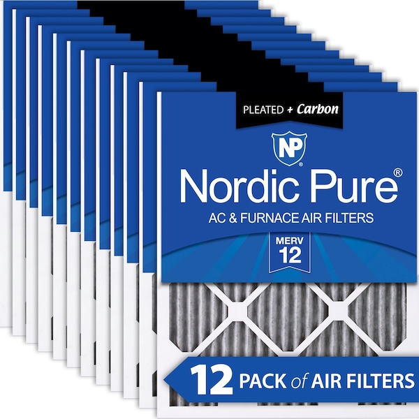 Nordic Pure 16x24x1 Plus Carbon Pleated Air Filter, High Capacity, MERV 12, 12 PK - 16X24X1PM12C-12