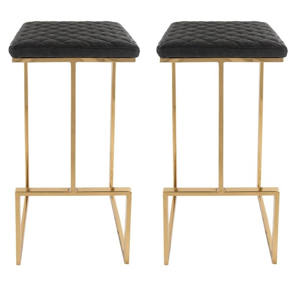 Payasadas Quincy Leather Bar Stools with Gold Metal Frame Charcoal Black - Set of 2 - PA3029600