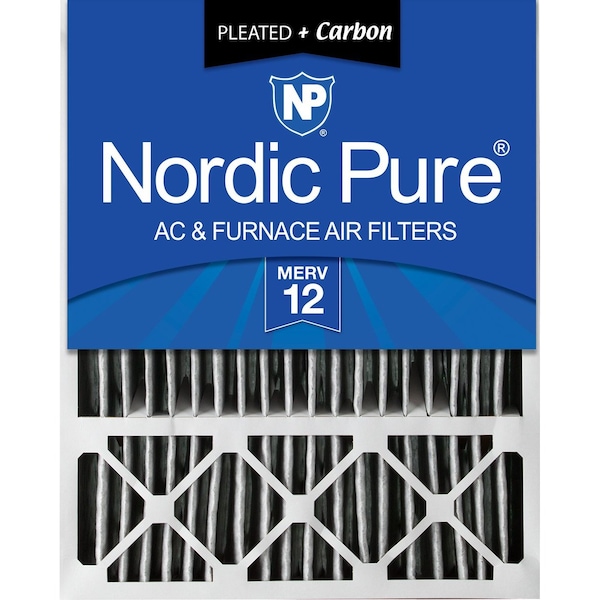 Nordic Pure 20x25x5 Plus Carbon Pleated Air Filter, High Capacity, MERV 12 - 20X25X5HPM12C-1