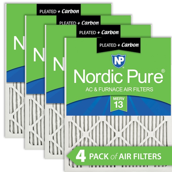 Nordic Pure 10x20x1 Plus Carbon Pleated Air Filter, High Capacity, MERV 13, 4 PK - 10X20X1M13+C-4