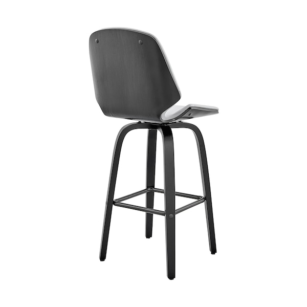 Armen Living Arabela 26" Gray Faux Leather and Black Wood Swivel Bar Stool - LCAABABLGR26