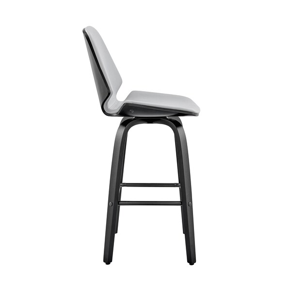 Armen Living Arabela 26" Gray Faux Leather and Black Wood Swivel Bar Stool - LCAABABLGR26