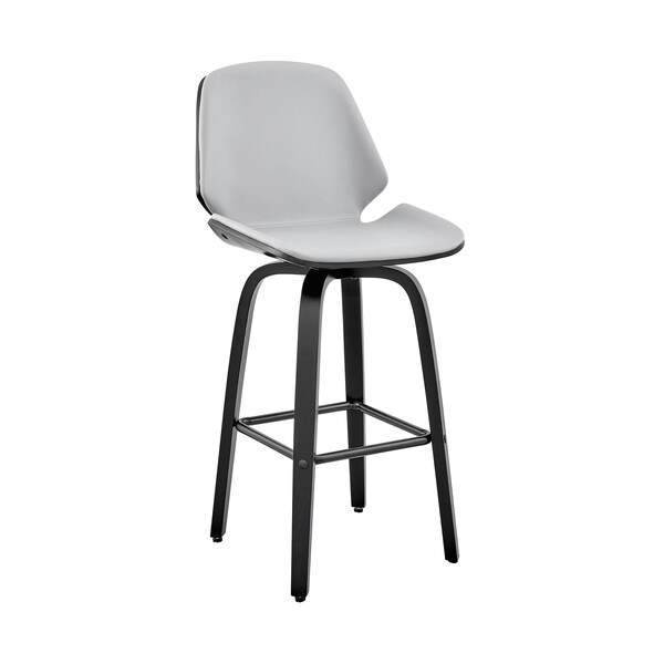 Armen Living Arabela 26" Gray Faux Leather and Black Wood Swivel Bar Stool - LCAABABLGR26