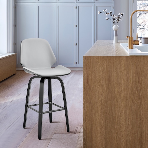Armen Living Arabela 26" Gray Faux Leather and Black Wood Swivel Bar Stool - LCAABABLGR26