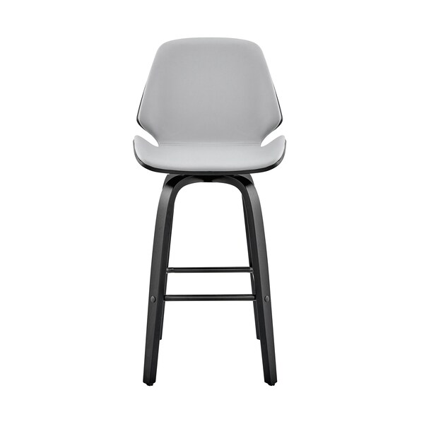 Armen Living Arabela 26" Gray Faux Leather and Black Wood Swivel Bar Stool - LCAABABLGR26