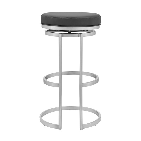 Armen Living Vander 30" Gray Faux Leather and Brushed Stainless Steel Swivel Bar Stool - LCVDBABSGR30