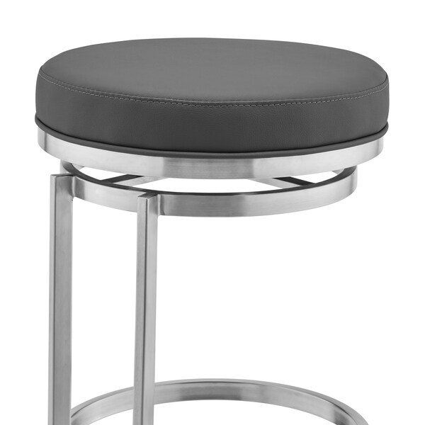 Armen Living Vander 30" Gray Faux Leather and Brushed Stainless Steel Swivel Bar Stool - LCVDBABSGR30