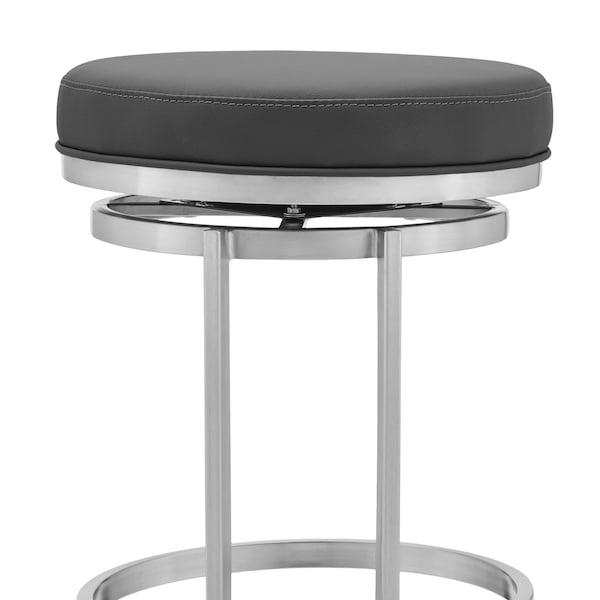 Armen Living Vander 30" Gray Faux Leather and Brushed Stainless Steel Swivel Bar Stool - LCVDBABSGR30