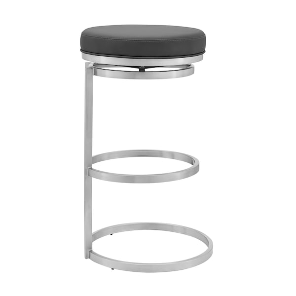 Armen Living Vander 30" Gray Faux Leather and Brushed Stainless Steel Swivel Bar Stool - LCVDBABSGR30