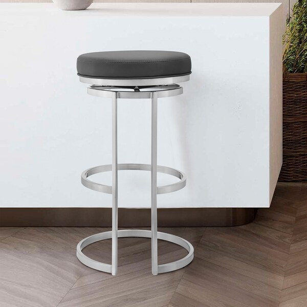 Armen Living Vander 30" Gray Faux Leather and Brushed Stainless Steel Swivel Bar Stool - LCVDBABSGR30