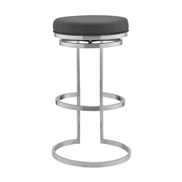Armen Living Vander 30" Gray Faux Leather and Brushed Stainless Steel Swivel Bar Stool - LCVDBABSGR30