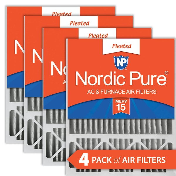 Nordic Pure 20x25x5 Pleated Air Filter, High Capacity, Electrostatically Charged Synthetic Media, MERV 15, 4 PK - 20X25X5HM15-4