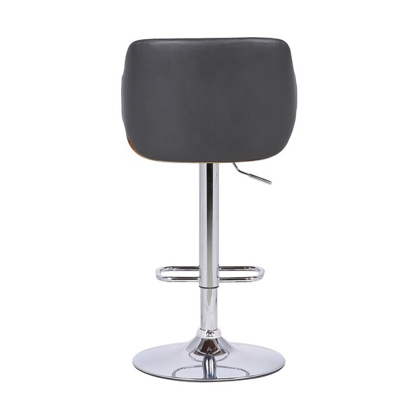 Armen Living Toby Gray Faux Leather Adjustable Height Swivel Walnut Wood and Chrome Bar Stool - LCTOSWBAWAGR