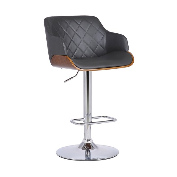 Armen Living Toby Gray Faux Leather Adjustable Height Swivel Walnut Wood and Chrome Bar Stool - LCTOSWBAWAGR