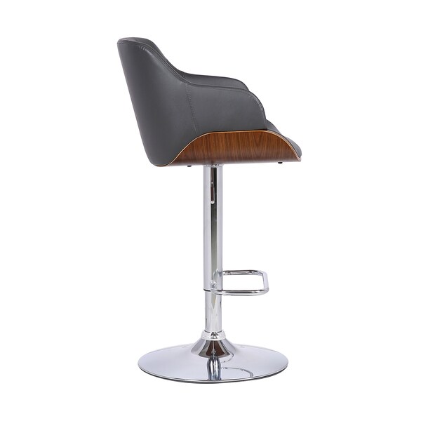 Armen Living Toby Gray Faux Leather Adjustable Height Swivel Walnut Wood and Chrome Bar Stool - LCTOSWBAWAGR