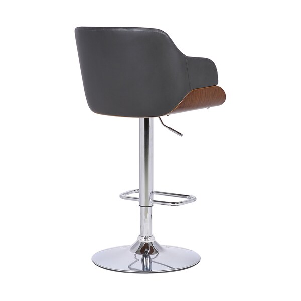Armen Living Toby Gray Faux Leather Adjustable Height Swivel Walnut Wood and Chrome Bar Stool - LCTOSWBAWAGR