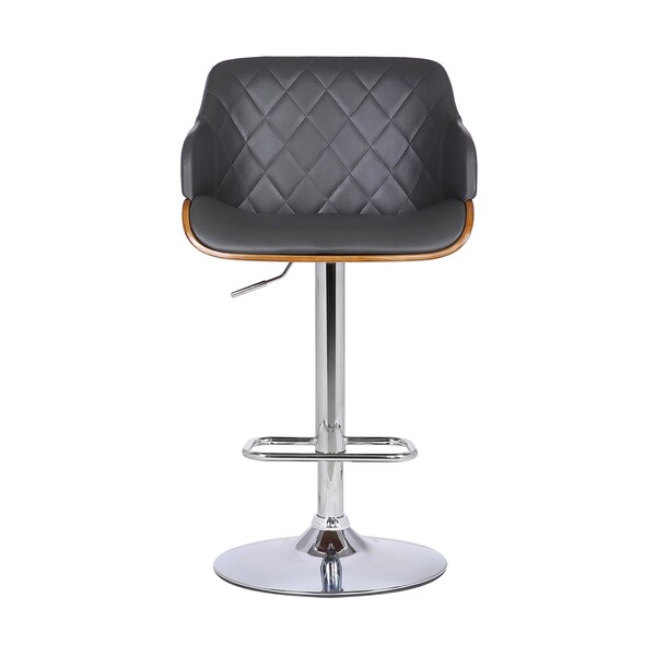 Armen Living Toby Gray Faux Leather Adjustable Height Swivel Walnut Wood and Chrome Bar Stool - LCTOSWBAWAGR