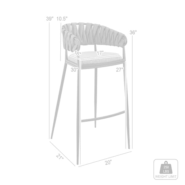 Armen Living Vigona Bar Stool in Black Metal with Gray Fabric and Faux Leather - 840254335554