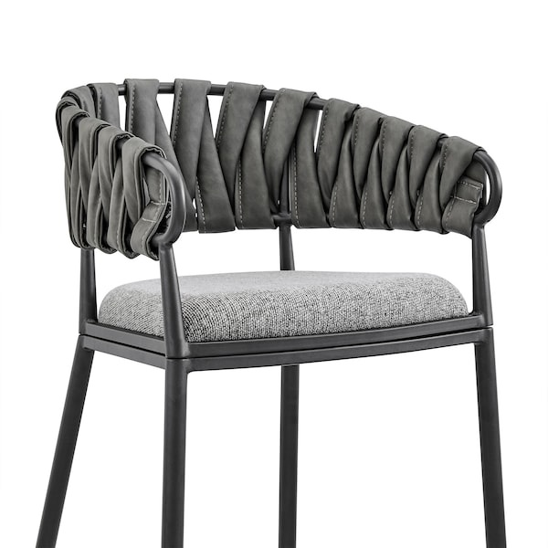 Armen Living Vigona Bar Stool in Black Metal with Gray Fabric and Faux Leather - 840254335554