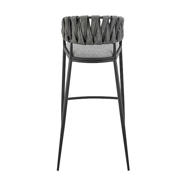 Armen Living Vigona Bar Stool in Black Metal with Gray Fabric and Faux Leather - 840254335554
