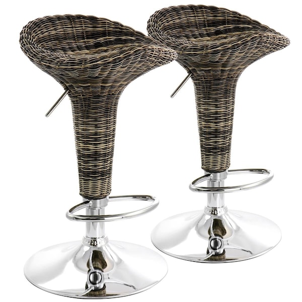 Elama Adjustable Saddle Seat Wicker Bar Sool with Chrome Base, Brown - 2 Piece - ELM-902-BROWN