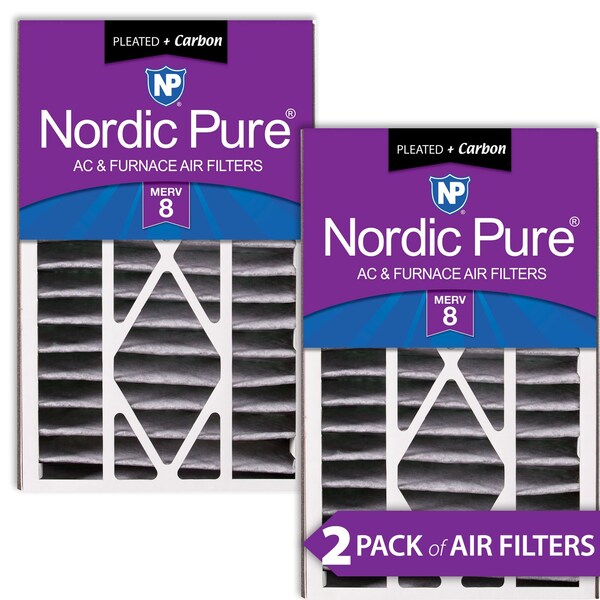 Nordic Pure 16x25x5 Plus Carbon Pleated Air Filter, High Capacity, MERV 8, 2 PK - 16X25X5ABPM8C-2