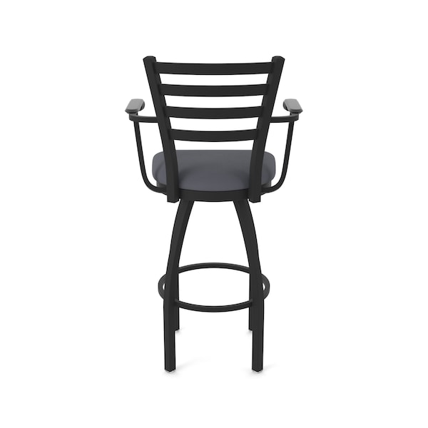 Holland Bar Stool Co Jackie with Arms 30 in. Swivel Bar Stool with Black Wrinkle Finish and Canter Storm Seat - 415