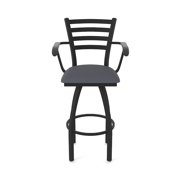 Holland Bar Stool Co Jackie with Arms 30 in. Swivel Bar Stool with Black Wrinkle Finish and Canter Storm Seat - 415