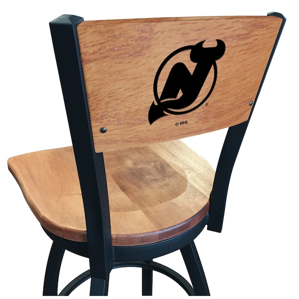 Holland Bar Stool Co 25" Blk Wrinkle New Jersey Devils Swivel Bar Stool, Laser Engraved Back - L03825BWMEDMPLANJDEVLMEDMPL