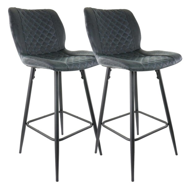 Elama Diamond Stitched Faux Leather Bar Chair, Black with Metal Legs - 2 Piece - ELM-799-37A-BLK