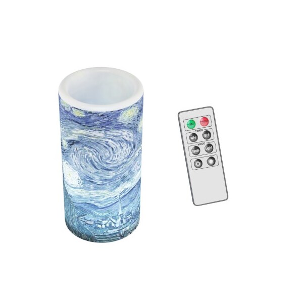 Hastings Home LED Starry Night Candle with Remote Control Van Gogh Art on Vanilla Scented Flameless Light - 674300NVO