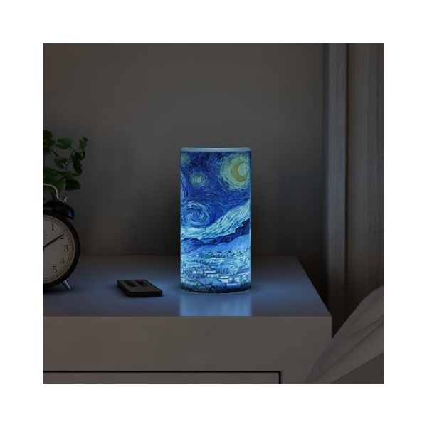 Hastings Home LED Starry Night Candle with Remote Control Van Gogh Art on Vanilla Scented Flameless Light - 674300NVO