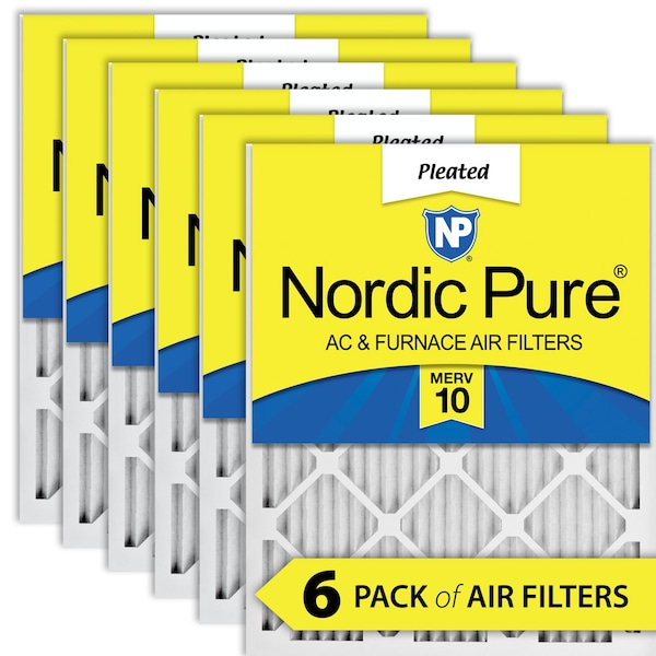 Nordic Pure 24x24x1 Pleated Air Filter, High Capacity, Electrostatically Charged Synthetic Media, MERV 10, 6 PK - 24X24X1M10-6